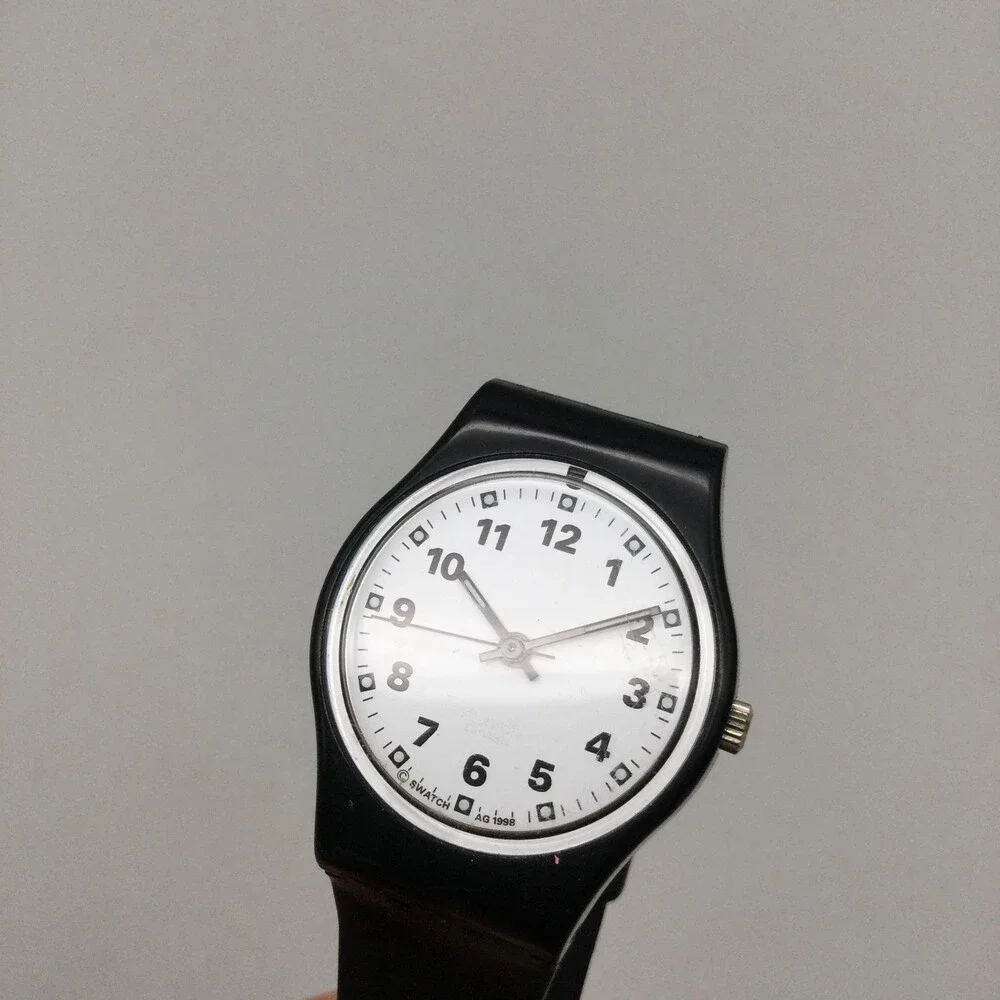 Vtg Swatch Something New Womens Watch 25mm White Dial Black Rubber New Battery